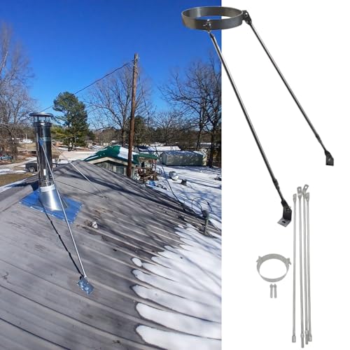 煙突パイプクランプ 金属製屋根ブレースキット (サポート脚、 フープ、 ネジ2本) 換気壁ブラケット 煙突パイプサポートブラケット ストーブパイプ固定具(185mm(18.5cm) Dia)