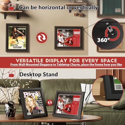 Image of JupDec Sports Magazine Frame 2 Pack, Premium Wood Display Case for 8 inch x 10.5 inch Magazines, Wall Mount or Tabletop Stand, Layered Design with Positioning Mat, Perfect for Sports, Fashion & Home Decor
