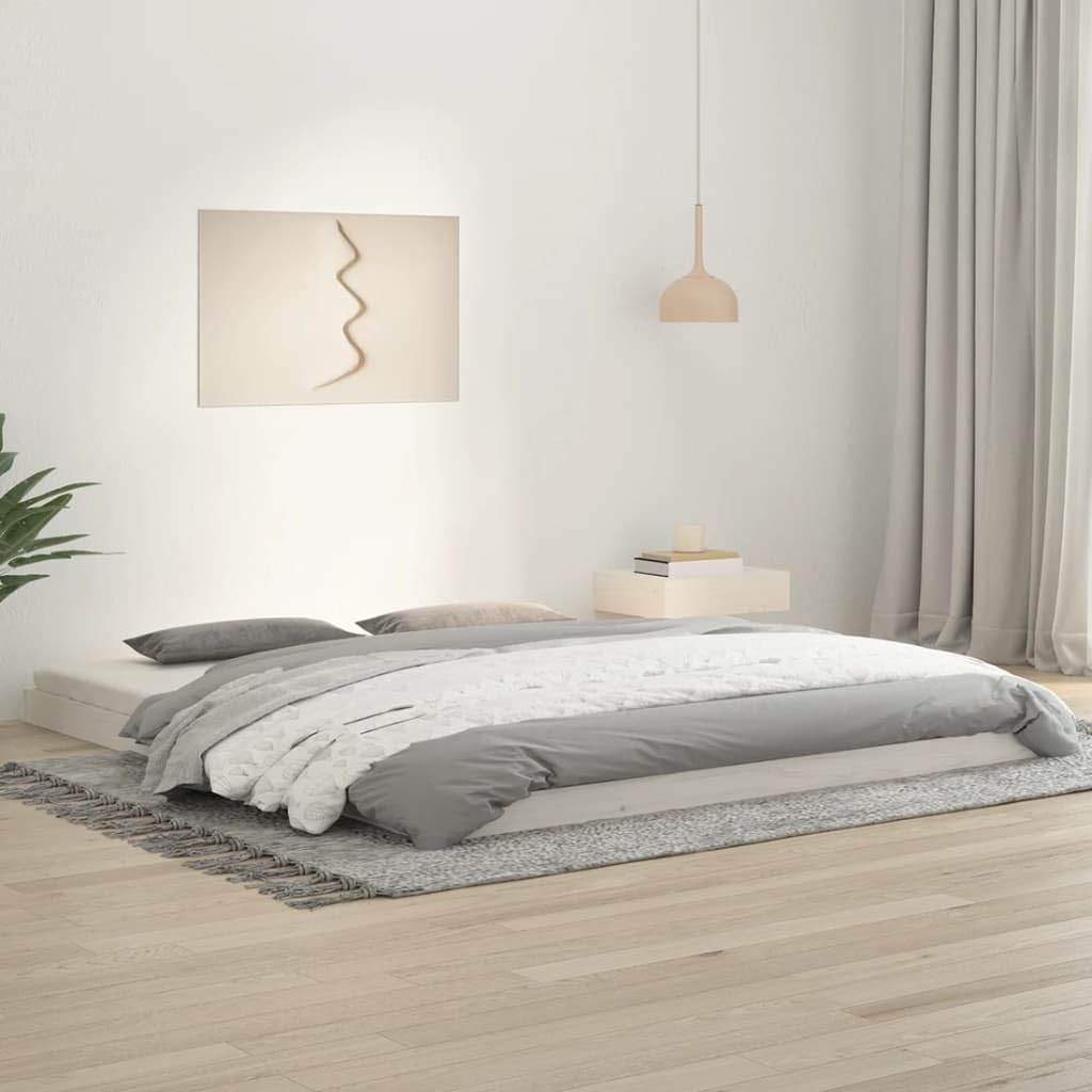 Natulvd Low Platform Bed Frame, King Floor Bed Frame with Sturdy Slat Support, Japanese Style, No Box Spring Needed (White, 180x200 cm)
