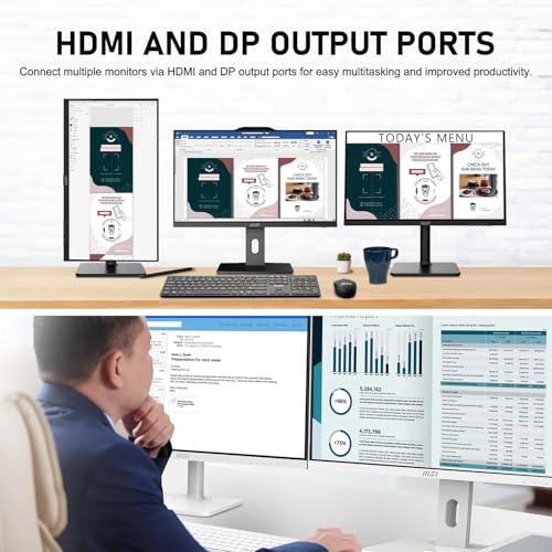 Image of msi PRO i7 Business All-in-One Desktop, 23.8 inch IPS FHD 100Hz Eye-Care Display, Intel Core i7-14700, 32GB DDR5, 1TB SSD, IR FHD Webcam, Wi-Fi 6E, HDMI, DP, AI PC, Wireless KB & Mouse, Windows 11 Pro