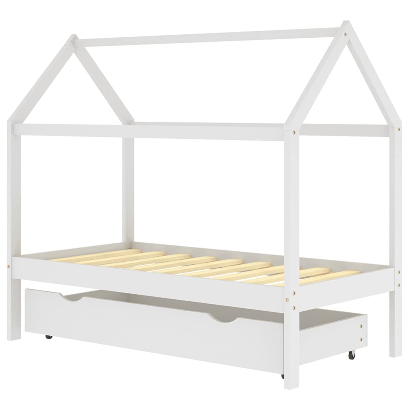 Chusui Kinderbett mit Schublade, Kinderbett, Hausbett, Betten, Kinder Bett, Weiß Massivholz Kiefer 80x160 cm