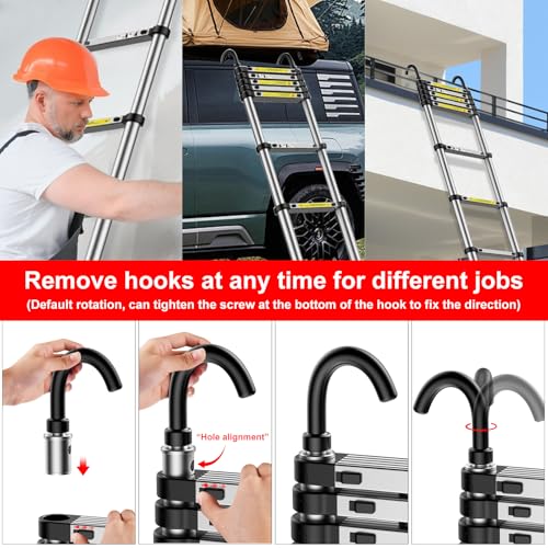 Telescopic Ladder 4.7m, Extendable Ladder Stainless Steel with Hooks, Height Adjustment, Convenient and Fast to Use 5 Telescopic Ladder 4.7m, Extendable Ladder Stainless Steel with Hooks, Height Adjustment, Convenient and Fast to Use - Image 5