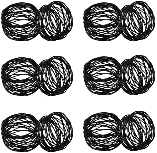 Image of SKAVIJ Handmade Twisted Wire Mesh Napkin Rings Holders Decor Dinner Party Wedding Thanksgiving Christmas Gathering (Black 12pcs)