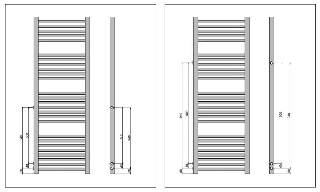 Radiador de renovación para radiador de baño (conexión lateral de 500 mm x 1600 mm, conexión de 500/540 mm)