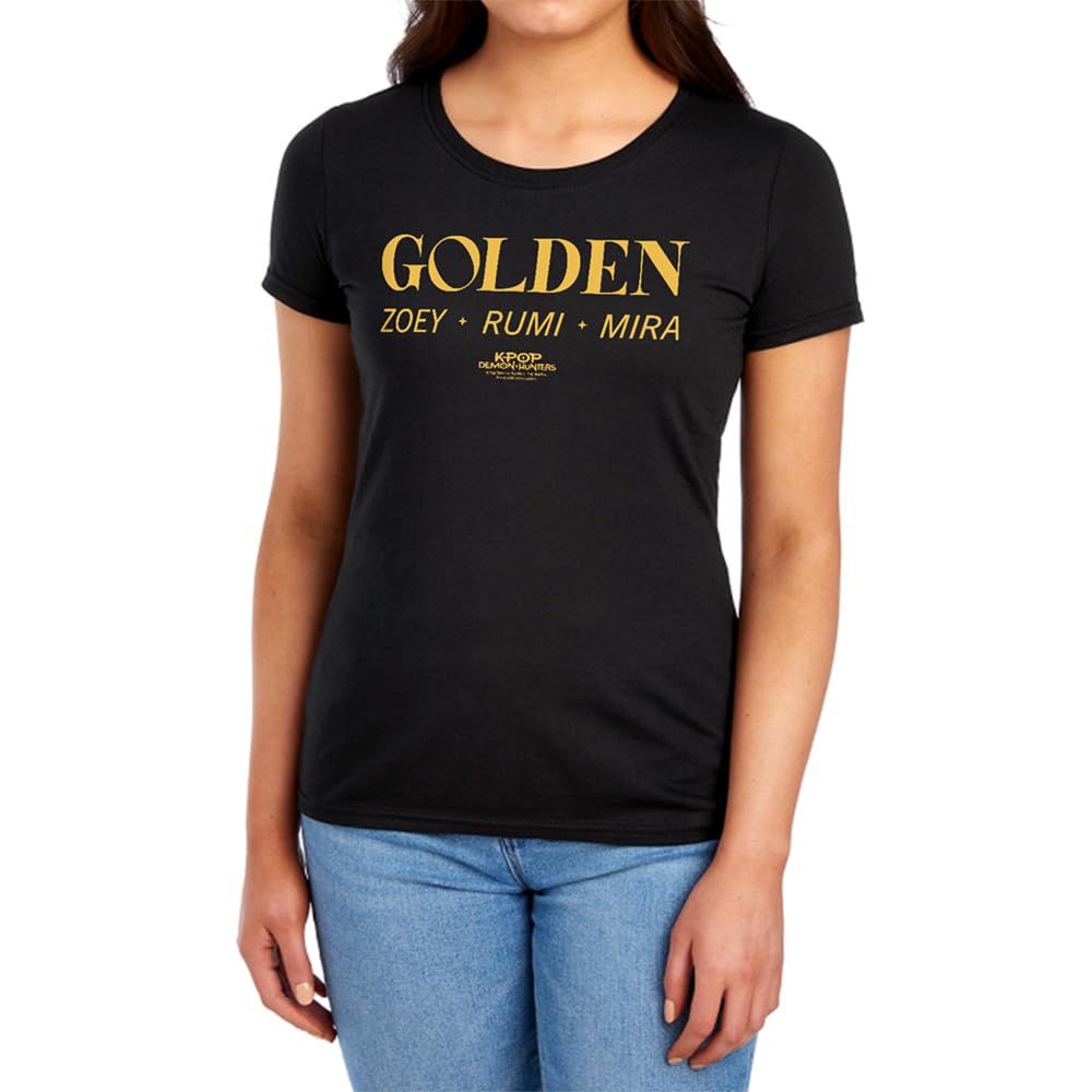 Kpop Demon Hunters Huntrix Golden Names Womens T Shirt, Black, M