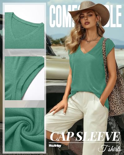 Image of Huukeay 3 Pack Women's V Neck Cap Sleeve T Shirts