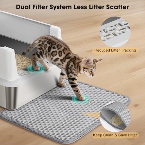 FURTIME Stainless Steel Cat Litter Box with Lid – High-Sided Metal Litter Pan for Small Cats, Kitty Litter Box Non-Stick, Odor-Resistant, Anti-Urine Leakage, Easy to Clean, Includes Scoop and Mat #1
