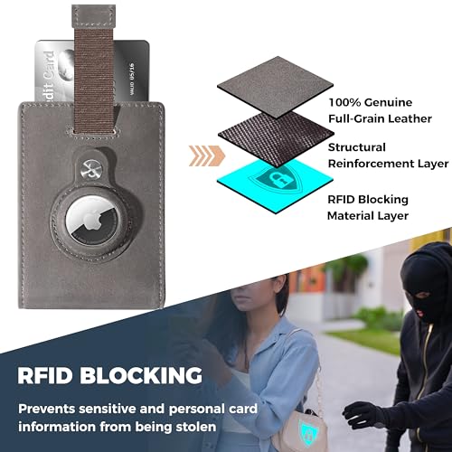 Slim Wallet for Men with AirTag Holder RFID Blocking Bifold Genuine Leather Minimalist Money Clip Pull Strap Easy Card Pullout (Petoskey Gray/Beige TWO-TONE)4