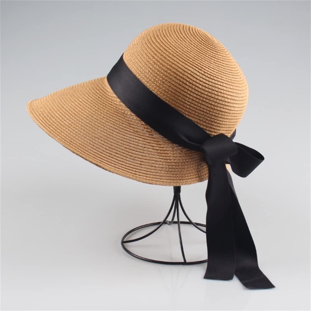 Sombrero de Paja para Mujer Gorra de Paja for Mujer con Visera y Lazo en la Parte Superior Verano, para la Playa