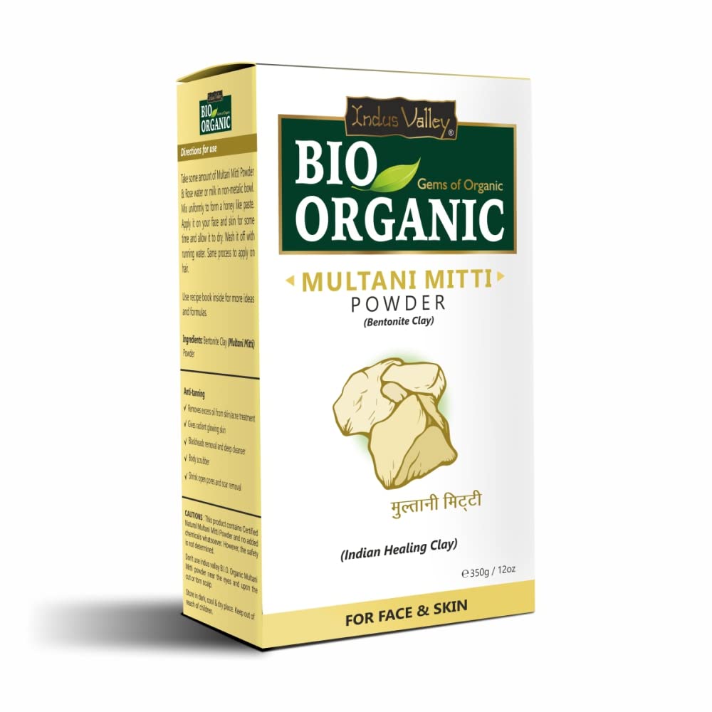 INDUS VALLEY BIO Organic Multani Mitti Powder | Healing Clay | Bentonite Clay- 300gm+50gm
