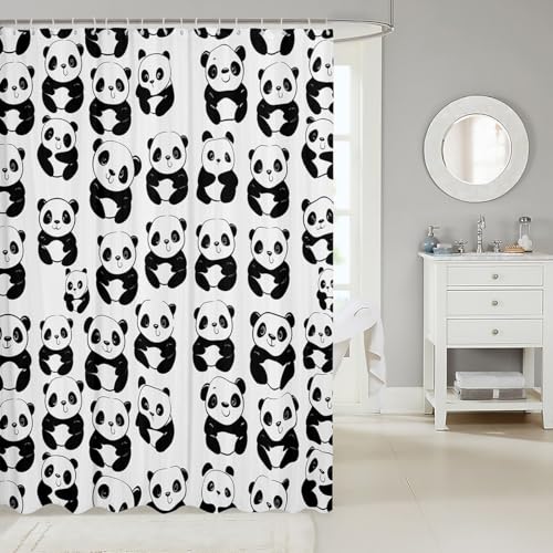 Image of Panda Shower Curtain for Bathroom Stalls Bathtubs Cute Animal Bathroom Shower Curtain Set Decorative Panda Bear Printed Bath Curtain Cartoon Giant Panda Design Waterproof Bathroom Curtains 72x78 Inch