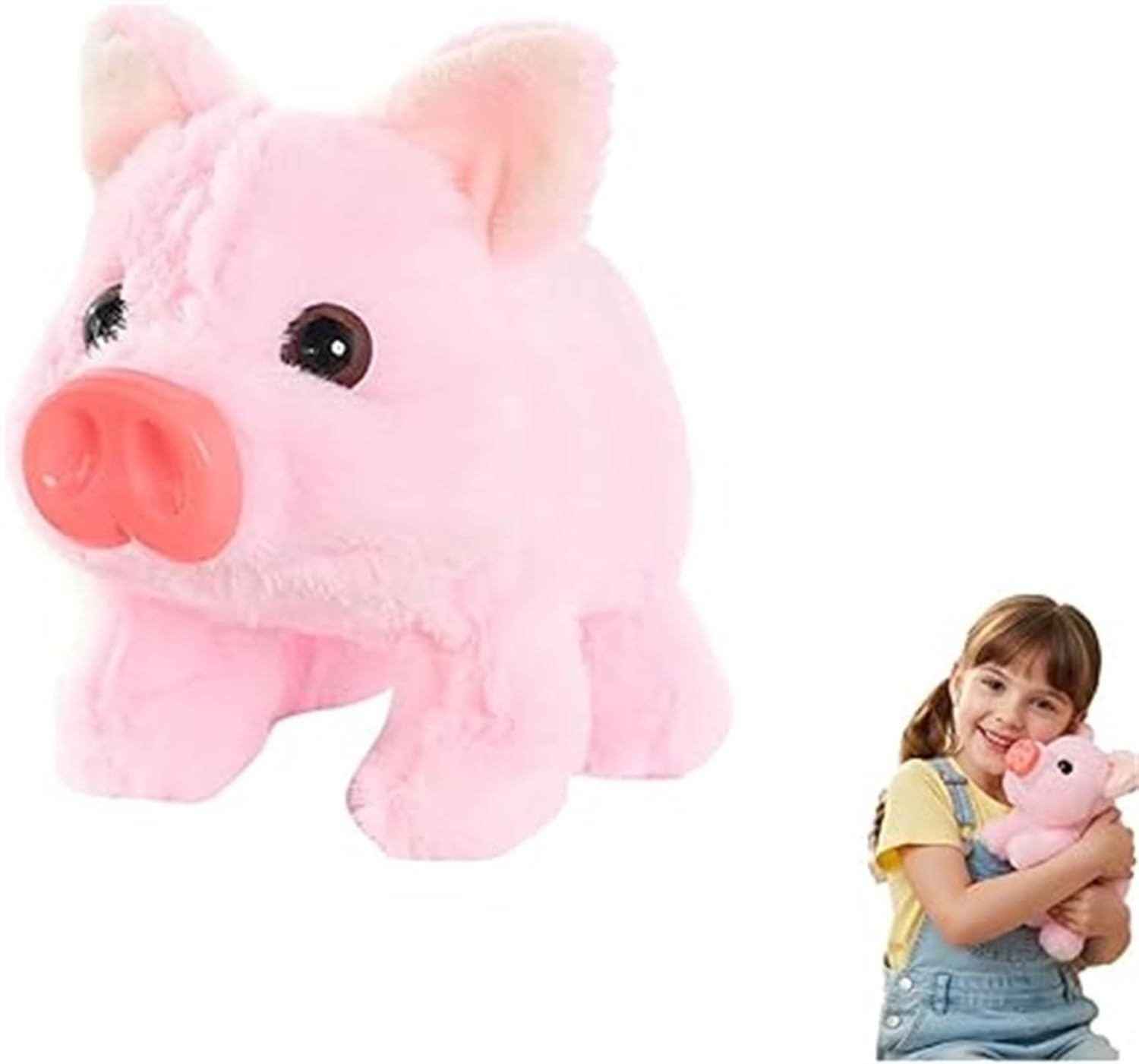 PETSBURG Electric Pig Plush Realistic Toy, Lifelike Animated Walking Pig Plush Toy with Sound and Motion, Twitch Nose Wag Tail Animated, Cute Funny Plush Stuffed Pigs Electronic Pet for Kids (Pink)