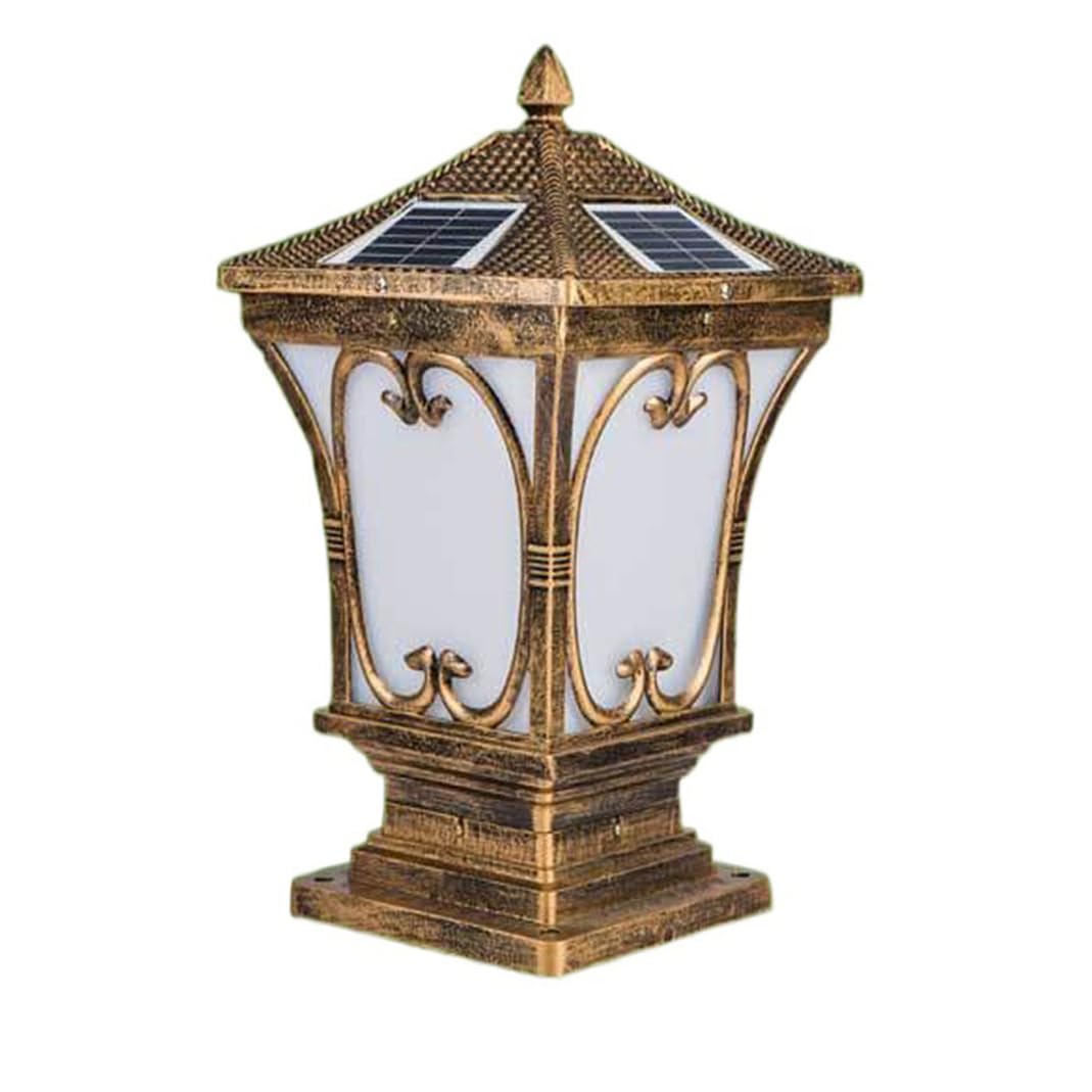 Antyczna złota kolumnowa lampa solarna, do ogrodzenia lub tarasu, E26 EULB