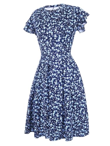 Image of oxiuly Women's Flounce Sleeve Wedding Church Vintage Dresses Casual Floral Party Cocktail Work Dress with Pockets Fei376