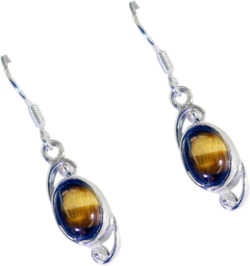 Real Tiger Eye Earrings For Women Long Hook Fashion 925 Sterling Silver Jewelry Oval Shape