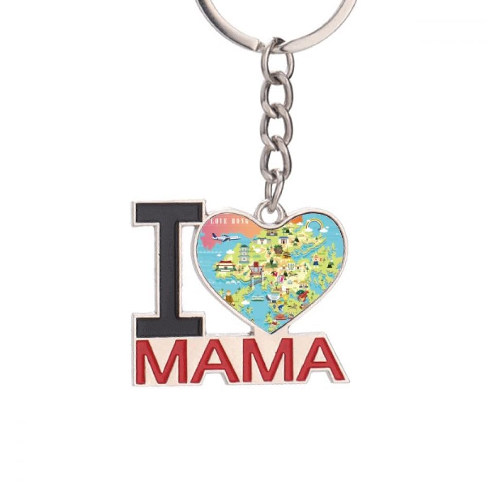 I Love Hong Kong Map China Location Keychain Metal Keyring Holder Love MAMA Mother