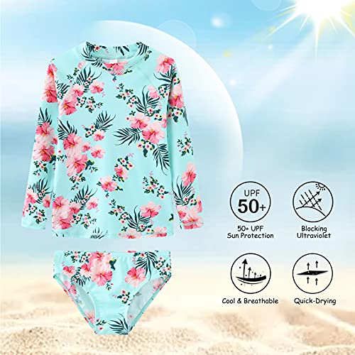 HowJoJo Girls Two Piece Swimsuits Long Sleeve Rash Guard Set Kids Bathing Suits UPF 50+3