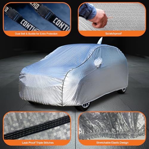 Image of Continental [SilverGuard] Dual Belts Extra Protection Jeep Compass Car Cover (2017-2026) Build with Triple Stitched, Waterproof & Dustproof Car Cover for Jeep Compass (Metallic Silver)