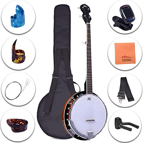 ADM 5-String Banjo 24 Bracket with Closed Solid Wood Back and Geared 5th