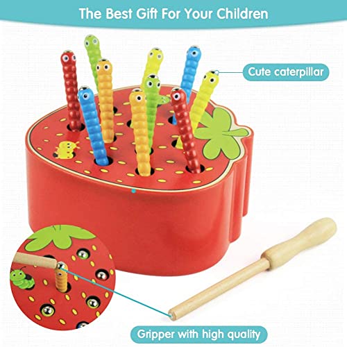 Image of HAPPY HUES Sorting & Stacking Toy- Skills Enhancement Motor Skill Toys for Toddlers /Kid -Magnetic- Capture The Worms Toys | Early Educational-Montessori Toy (Strawberry)