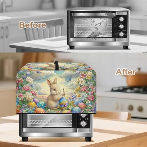 Image of Air Fryer Toaster Oven Dust Cover, Protective Countertop Microwave Oven Cover for Easter Decor, S, 18.25 x 14.5 x 11 Inches, Cartoon Bunny Floral Butterfly Easter Egg