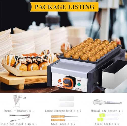 SAIYERUS Electric Takoyaki Maker with Takoyaki Tools - Specialty & Novelty Cake Pans for Takoyaki Octopus Ball, Pop, Ebelskiver, Aebleskiver - Easy Clean, 50-300℃ Adjustable Temperature, 28 Holes - Image 5
