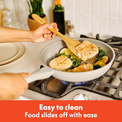 Image of bella 7 Piece Cookware Set with EverGood Ceramic Nonstick Coating, Dishwasher Safe Oven Safe, All Stovetops Compatible, Glass Lids with Silicone Rims, Cool Touch Handles, Oatmilk
