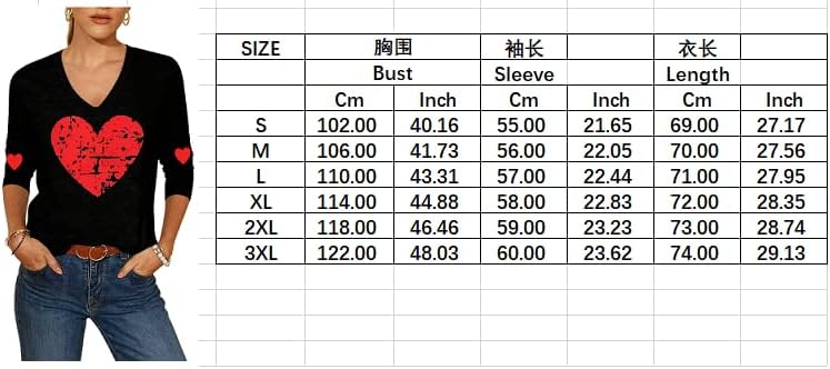 Women's Valentines Shirts V Neck 3/4 Length Sleeve Shirt Couple Love Heart Long Sleeve Tee Mother's Day Casual Top - Image 3
