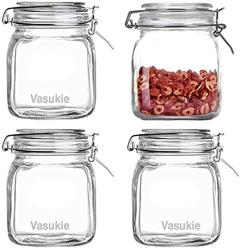 Vasukie Glass Jars with Airtight Lids Wide Mouth Storage Canister Jars Kitchen Storage Buckle Lid Canning Jar Dry Food Storage Pasta Spice Beans Flour (4) (B0CQYX4FWM) Amazon Price History, Amazon Price Tracker