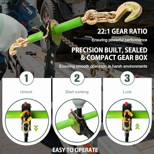 Image of Electric Ratchet Binder for 5 /16 inch- 3 /8 inch Chain, Load Binder Used with Impact Wrench, for Fast Cargo Tie-Down & Load Securement, 5,400 lbs SWL