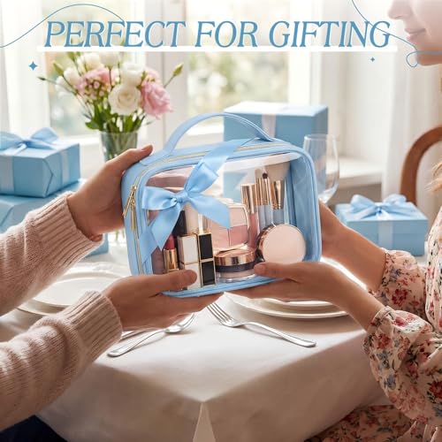 Abbylike 6 Pcs Clear Makeup Bags Bulk 7.9 x 5.9 x 2.4 Inches Quart Size Approved PU Leather Toiletry Bag with Handles Small PVC Clear Travel Cosmetic Case for Women Wedding Bridal Gifts(Blue) by Abbylike - Used condition - Image 2