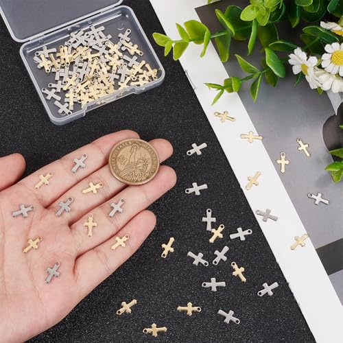 UNICRAFTALE 100pcs 2 Colors Small Cross Charm Golden Cross Pendants Metal Cross Charms for Easter Gifts Bracelet Stainless Steel Cross Charms Tiny Small Hole Pendant for Necklace Jewelry Making - Image 3