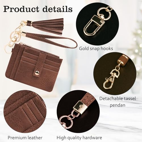 Image of KNGITRYI Small Wristlet Wallets for Women RFID Credit Card Holder Wallet Keychain Wristlet Wallet Credit Card Wallets for Women (Chocolate Brown)