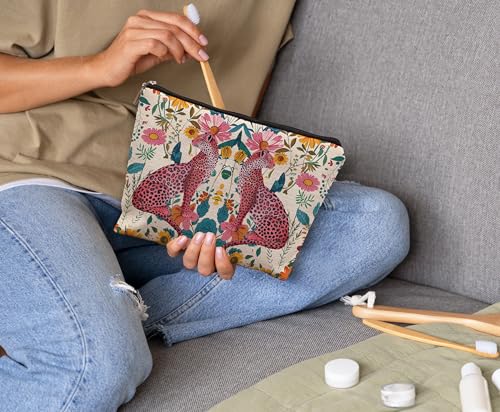 Floral Leopard Makeup Bag, Hot Pink Preppy Leopard Cheetah Makeup Bag, Preppy Stuff, Leopard Print Gifts for Women, Floral Cosmetic Bag Makeup Pouch2