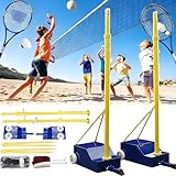 Volleyball Poles Indoor&Outdoor,Badminton Net Frame Poles 2026 New w/Volleyball Net/Badminton Net Heavy Duty Volleyballs Poles for Backyard,Adjustable 4 Heights 5ft-6.9ft w/Wheels Net