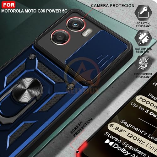 Image of Armor Bumper Back Cover Case for Motorola Moto G06 Power 5G Rotating Camera Cover, Ring Holder & Kickstand | Heavy Duty & 360 Degree Protection Motorola Moto G06 Power 5G Back Cover (Blue)
