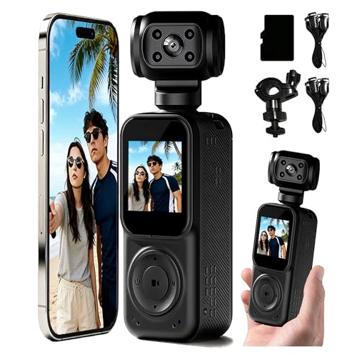 JYSECURE Pocket Camera 4K Output 64GB WiFi Body Cameras with Audio and Video Recording Dual Light&7 Hour Battery (Black)
