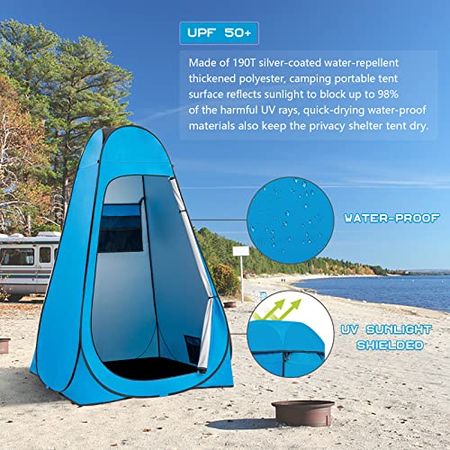 Image of BRIAN & DANY Pop Up Shower Tent, Portable Changing Tent with Rain Shelter & Windows, Privacy Tent for Camping, Toilet or Bathroom, UPF 50+ & Waterproof, 47.2 inch x 47.2 inch x 74.8 inch, Blue