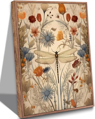 Framed Vintage Dragonfly Canvas Wall Art Whimsical...