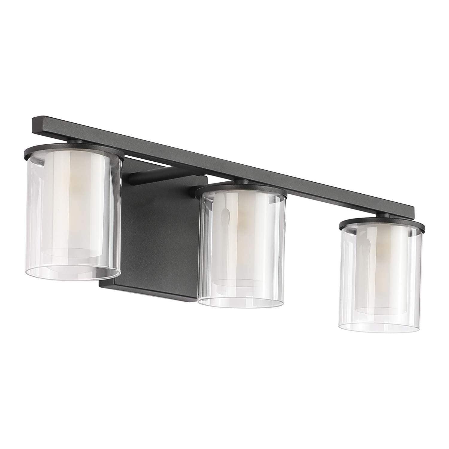 HXYSXHJUO 3-Light Black Vanity Light with Glass Shades 17.9" Inch Farmhouse Sconces Wall Mount Lighting Fixtures in Bathroom Modern Vinta Bath Lights for Mirror