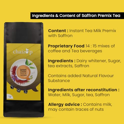 Image of Chaizup Premium 1 Min Instant Saffron Tea Premix - 1kg Poly | Saffron Flavours | Approx. 72 Servings | 1kg