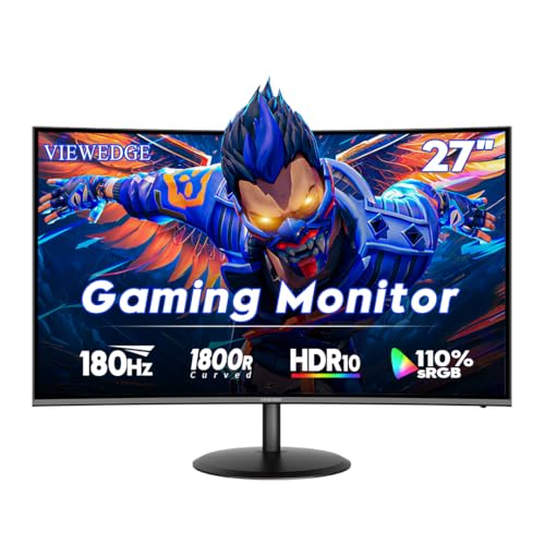 Image of Viewedge Curved Gaming Monitor 27 inch 180Hz, FHD 1080P VA Screen 1800R Computer Monitor, 1ms with FreeSync, Low Motion Blur, DisplayPort, HDMI Monitor, Built-in Speakers