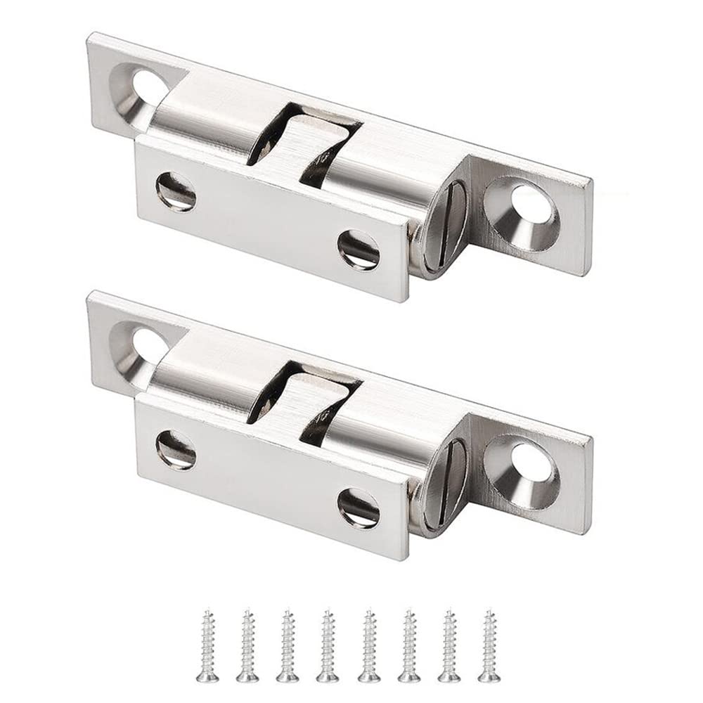 Jiedalin Silver 2 Pcs Adjustable Copper Double Ball Roller Tension Catches With Screws Brass Cabinet Cupboard Door Catch Ball Catch Furniture Latch For Cabinet Cupboards Wardrobes