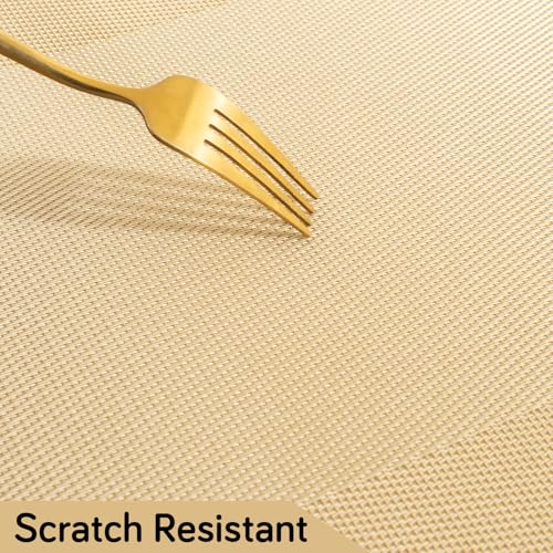 Image of HOKIPO PVC Washable 6 Pieces Dining Table Mats - 45x30 cm, Champagne Gold (AR-6713-GLDN*6)