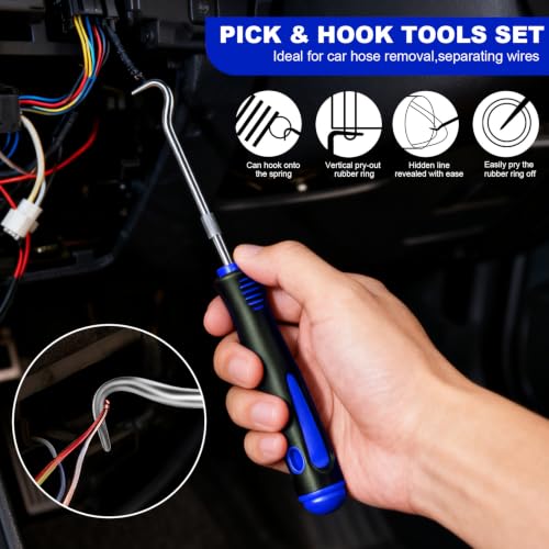 Image of 52pcs Precision Pick and Hook Tool Set, Trim Removal Tools,Clip Removal Plier Fastener Removers Set,Blue