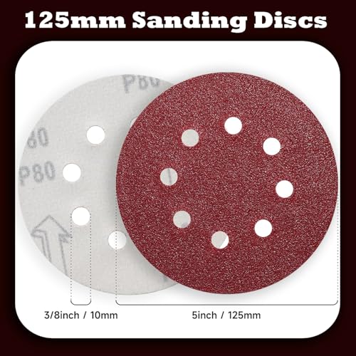 B1PRT 110 Stück Schleifpapier 125mm Klett, Schleifscheiben Klett 125mm 8 Loch Rund (18x P40/60/80/100/120,10x P180/240 Körnung)… – Ansicht 3