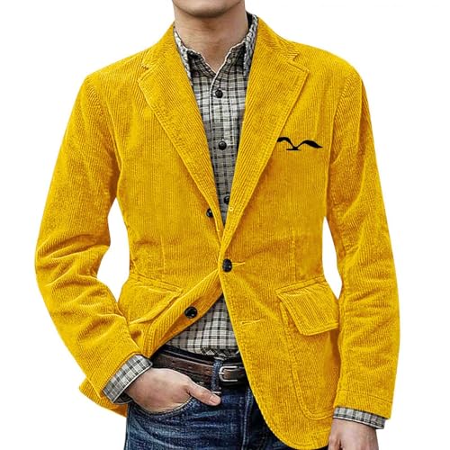 Sport Coats for Men One Button with Pockets Corduroy Jacket Mens Dress Jacket Casual Mens Blazers and Sport Coats Corduroy Western Red Blazer Yellow M
