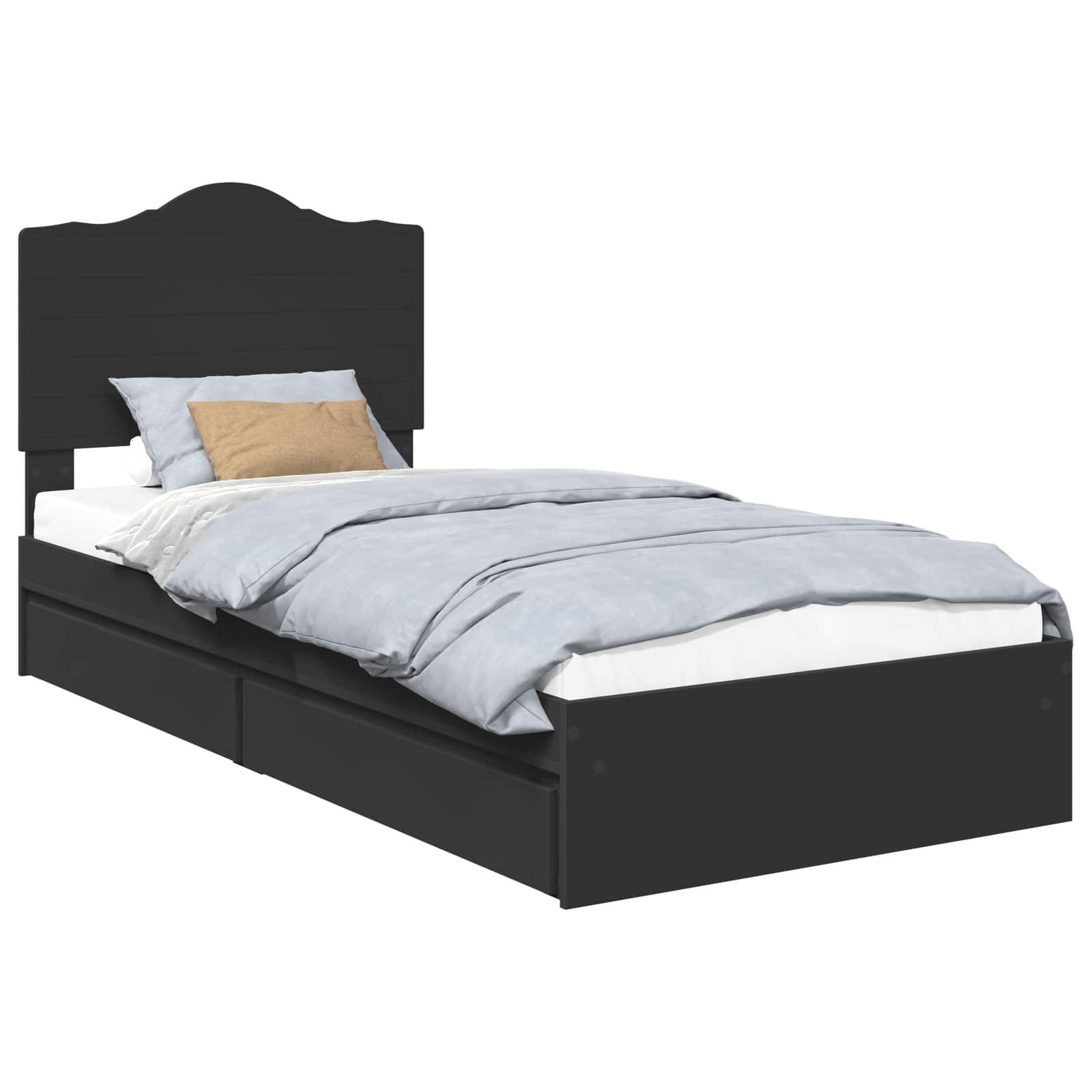 vidaXL Storage Bed with Headboard Black 75 x 190 cm Engineered Wood, Modern, Rectangular Bed Frame for Stylish Sleeping Space, Durable Engineered Wood Platform, Customized Width Solution
