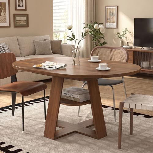 GAWYOEX Mesa de comedor extensible/Mesa redonda 100/140 × 100 × 75 cm, mesa de cocina para 4–6 personas, mesa de comedor de madera con estante abierto, mesa extensible para comedor, cocina, sala de
