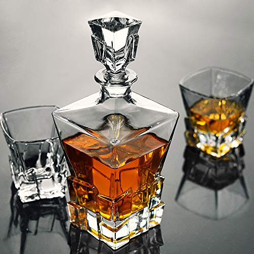 LUXU Whiskey Decanter Set,Premium 1 Iceberg Whiskey Decanter(29oz) with 4 Iceberg Whiskey Glasses(10oz) for Liquor Scotch Bourbon Vodka Brandy or Wine - Thumbnail 5